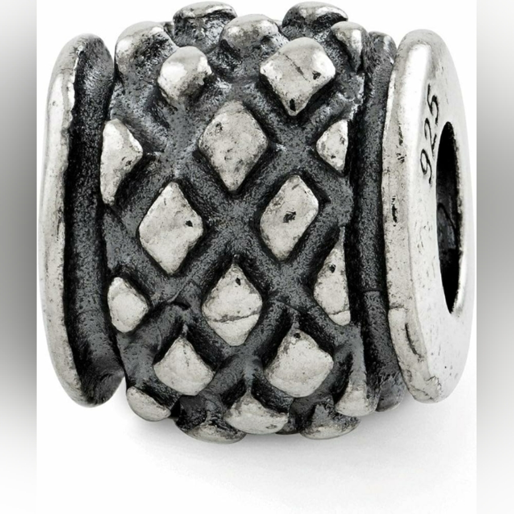 2/ $15 Silver Diamond Pattern Bead Charm For Charm Bracelets
